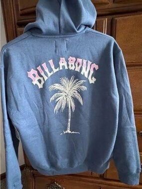 Billabong Women’s Blue Hoodie with Pink Logo and White Palm